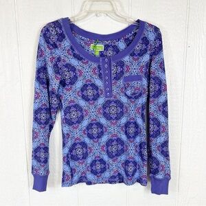 NEW Vera Bradley Purple and Pink Henley Long Sleeve Shirt XS